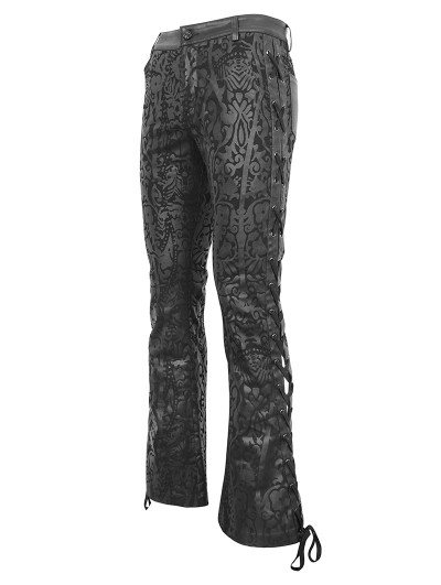 Devil Fashion Black Gothic Vintage Pattern Lace-Up Flared Pants