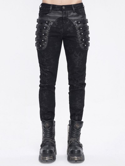 Devil Fashion Black Gothic Punk Multi-Buckle Straps Skinny Fit Pants for Men