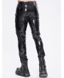 Devil Fashion Black Gothic Punk Faux Leather Skinny Pants for Men