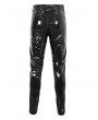 Devil Fashion Black Gothic Punk Faux Leather Skinny Pants for Men