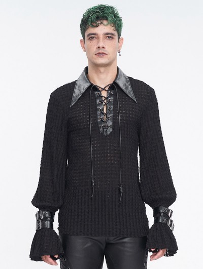 Devil Fashion Black Gothic Punk Lapel Long Sleeve Daily Wear Shirt for Men