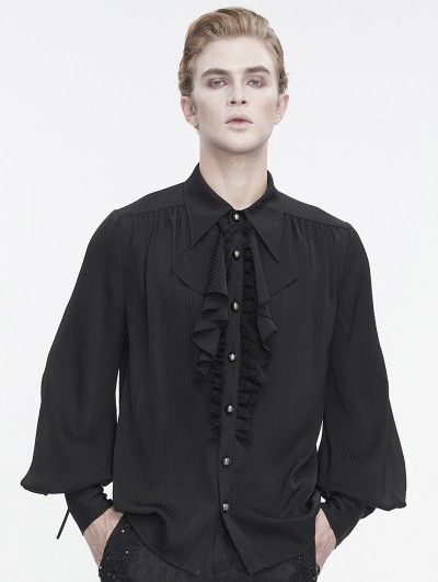 Devil Fashion Black Gothic Gorgeous Ruffle Button Placket Party Shirt for Men