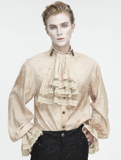 Devil Fashion Beige Retro Gothic Gorgeous Palace Shirt with Removable Jabot for Men