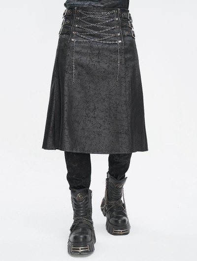 Devil Fashion Black Gothic Punk Cross Chain Pleated Skirt for Men