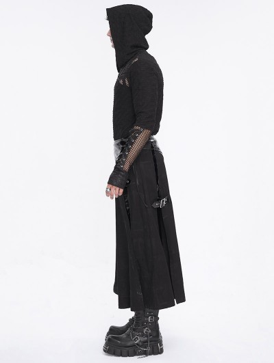 ごん　6/19 FUZZYKON STRIPE DEVIL SHIRTS Devil Fashion Black Gothic Punk Mesh Splicing Casual Hooded