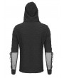 Devil Fashion Black Gothic Punk Mesh Splicing Casual Hooded T-Shirt for Men