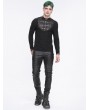 Devil Fashion Black Gothic Punk Textured Long Sleeve Knitted T-Shirt for Men