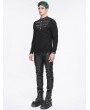 Devil Fashion Black Gothic Punk Textured Long Sleeve Knitted T-Shirt for Men