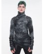 Devil Fashion Dark Gothic Punk Tie-Dye Irregular Turtleneck T-Shirt for Men