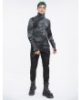 Devil Fashion Dark Gothic Punk Tie-Dye Irregular Turtleneck T-Shirt for Men