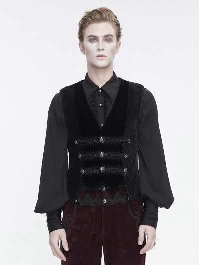 Devil Fashion Black Victorian Gothic Velvet Button Up Party Waistcoat for Men