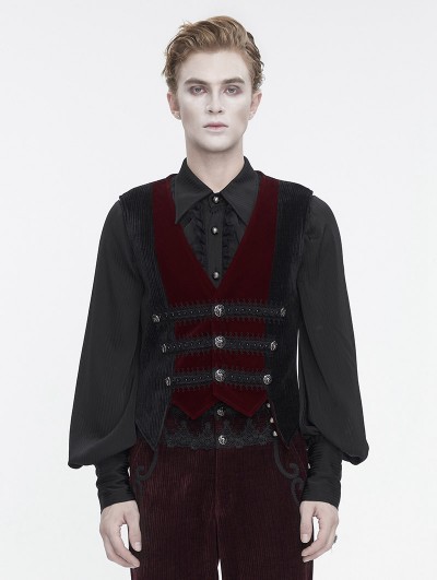 Devil Fashion Wine Red Victorian Gothic Velvet Button Up Party Waistcoat for Men