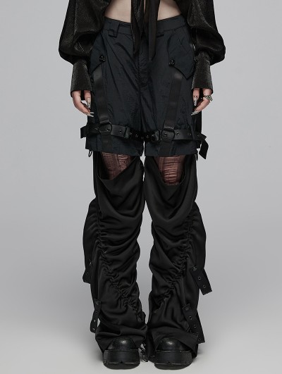 Punk Rave Black Gothic Grunge Drawstring Flared Detachable Cargo Pants for Women