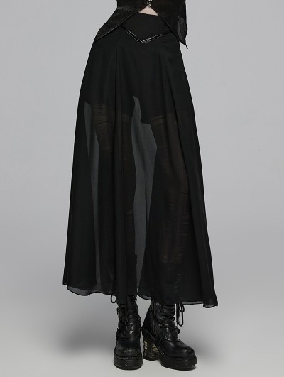 Punk Rave Black Gothic Daily Wear Flowing Chiffon A-Line Pant-Skirt