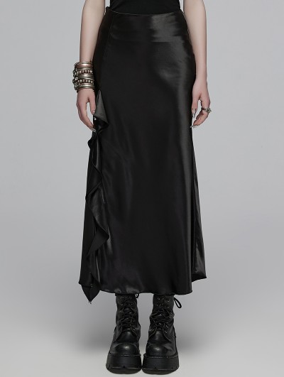 Punk Rave Black Gothic Draping Cut Asymmetric Side Split Long Skirt