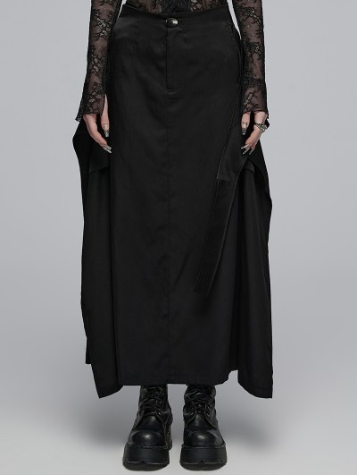 Punk Rave Black Gothic Daily Wear Cross Strap Mid Waist A-Line Long Skirt