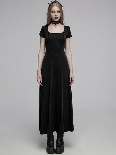 Punk Rave Black Gothic Daily Wear Short Sleeves Long A-Line Dress