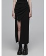 Punk Rave Black Gothic Knitted Diagonal Pleated Split Long Fitted Skirt