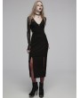 Punk Rave Black Gothic Sexy Elegant V-neck Wrap Long Dress