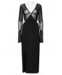 Punk Rave Black Gothic Sexy Elegant V-neck Wrap Long Dress