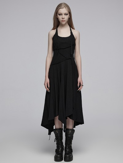 Punk Rave Black Gothic Daily Irregular Patchwork Halter Slip Long Dress