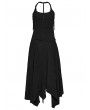 Punk Rave Black Gothic Daily Irregular Patchwork Halter Slip Long Dress