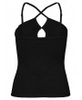 Punk Rave Black Gothic Chinese Style Water-Drop Hollow Out Camisole for Women