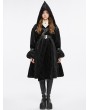 Punk Rave Black Gothic Winter Warm Hooded Jacket with Detachable Belt for Women