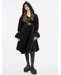 Punk Rave Black Gothic Winter Warm Hooded Jacket with Detachable Belt for Women