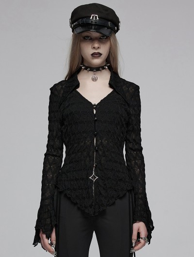 Punk Rave Black Gothic Side Drawstring Knitted Sunproof Cardigan for Women