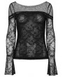 Punk Rave Black Gothic Lace Mesh Slim Fitted T-Shirt for Women