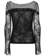 Punk Rave Black Gothic Lace Mesh Slim Fitted T-Shirt for Women