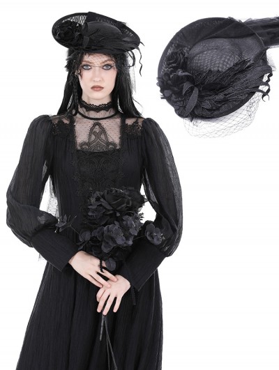 Dark in Love Black Gothic Lady Vintage Irregular Veil Top Hat