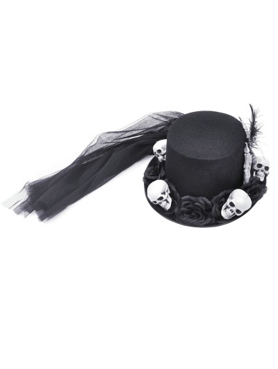 Dark in Love Black Gothic Skull Magic Hat with Back Veil