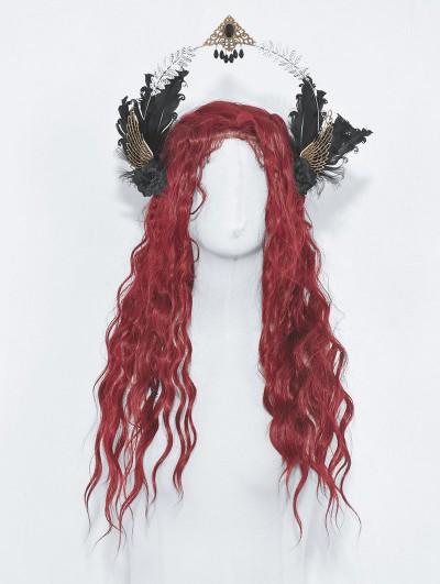 Dark in Love Black Gothic Gorgeous Halo Feather Crown Headwear