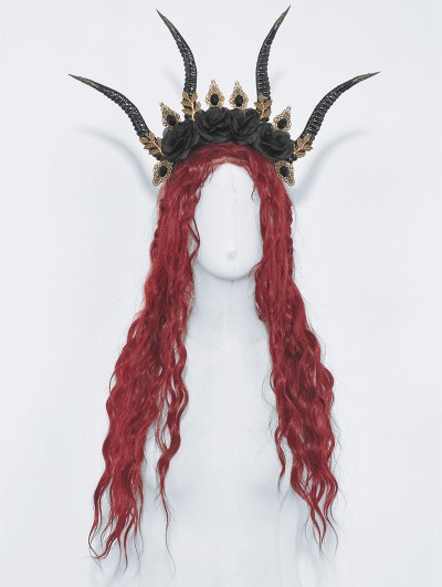 Dark in Love Black Gothic Demon Girl Dark Rose Sheep Horn Hair Band