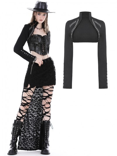 Dark in Love Black Gothic Daily Wear Metal Studded Cape Jacket for Women