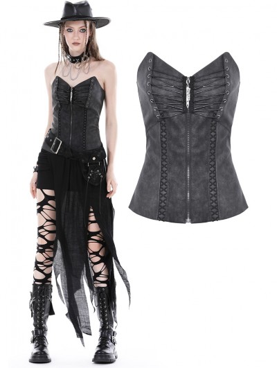 Dark in Love Black Gothic Punk Dye Overbust Zipper Corset for Women