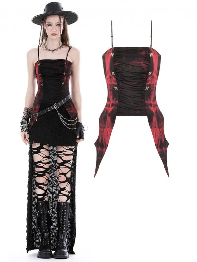 Dark in Love Black and Red Gothic Rebel Girl Dye Frill Corset Top for Women