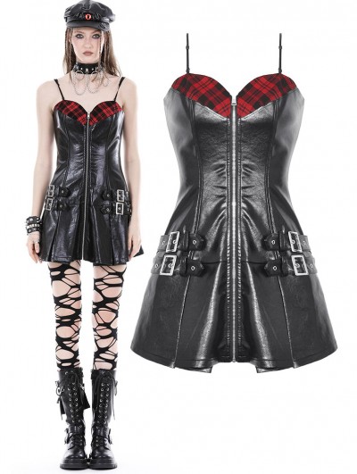 Dark in Love Black Gothic Punk Locomotive Rebel PU Zipper Short Dress