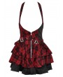 Dark in Love Black and Red Plaid Gothic Grunge Frilly Suspender Skirt Dress