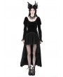 Dark in Love Black Gothic Velvet Ruffle Lace Hem High Low Party Dress