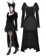 Dark in Love Black Gothic Velvet Ruffle Lace Hem High Low Party Dress