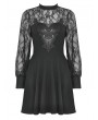 Dark in Love Black Gothic Floral Pattern Lace Long Sleeve Short Casual Dress