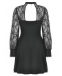 Dark in Love Black Gothic Floral Pattern Lace Long Sleeve Short Casual Dress