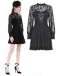 Dark in Love Black Gothic Floral Pattern Lace Long Sleeve Short Casual Dress