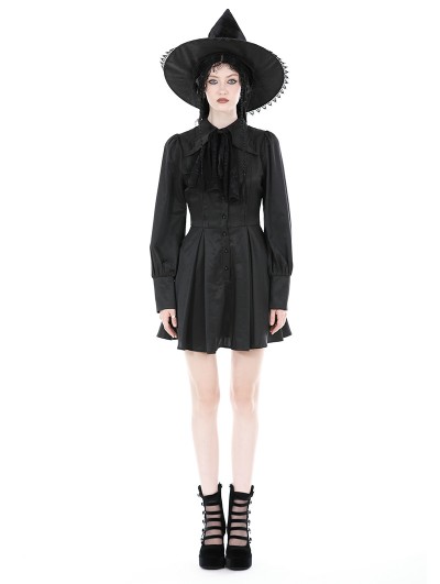 Dark in Love Black Gothic Lace Bow Tie Long Sleeve Short Casual Dress - DarkinCloset.com Dark in Love Black Gothic Lace Bow Tie Long Sleeve Short Casual Dress - DarkinCloset.com