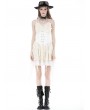 Dark in Love Ivory Gothic Steampunk Girl Frilly Lace Up Velvet Dress