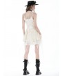 Dark in Love Ivory Gothic Steampunk Girl Frilly Lace Up Velvet Dress