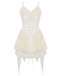 Dark in Love Ivory Gothic Steampunk Girl Frilly Lace Up Velvet Dress